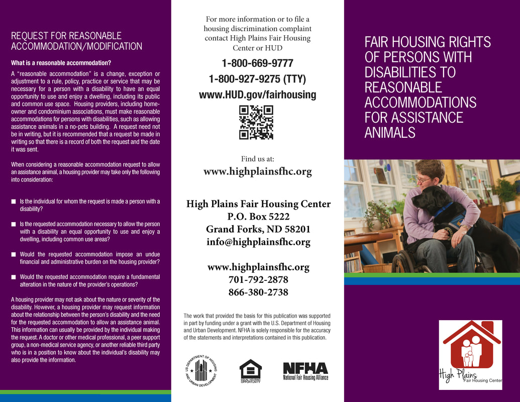 Fair Housing Rights of Persons with Disabilities to Reasonable Accommodations for Assistance Animals Brochure, High Plains Fair Housing Center