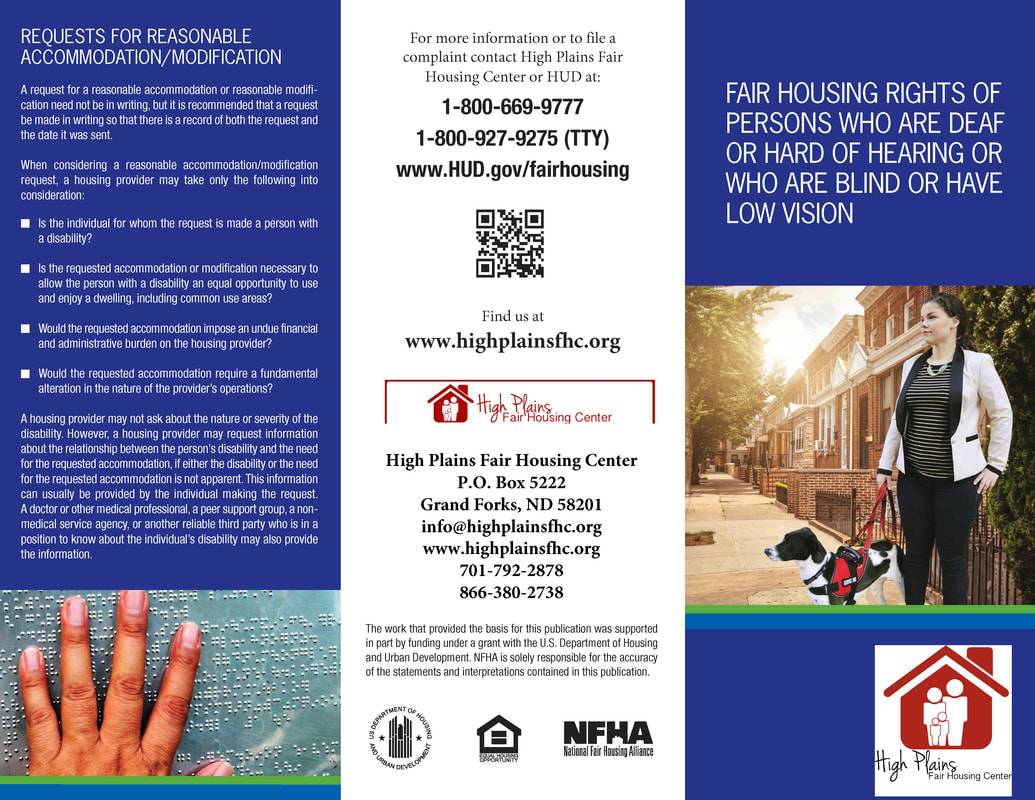 Fair Housing Rights of Persons Who Are Deaf or Hard of Hearing or Who Are Blind or Have Low Vision Brochure, High Plains Fair Housing Center